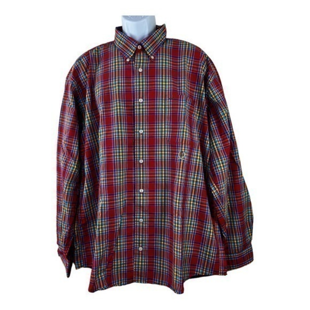 TOMMY HILFILGER MEN'S CASUAL SHIRT PLAID RED SIZE XXL